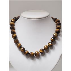 #50-STERLING SILVER TIGER EYE(14MM)NECKLACE