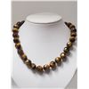 Image 1 : #50-STERLING SILVER TIGER EYE(14MM)NECKLACE