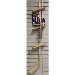 SHERWOOD HOCKEY STICK SHELF WITH OILERS SKATE