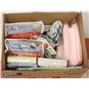 Image 1 : ESTATE BOX OF TABLE CLOTHS, TEA TOWELS, HEATED