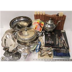 BOX OF VINTAGE ASST SILVER PLATED DISHES - SOME