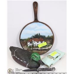 LOT WITH 1891 CAST IRON HAND PAINTED COOKWARE