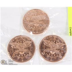 THREE FINE COPPER 1-OZ TOKENS