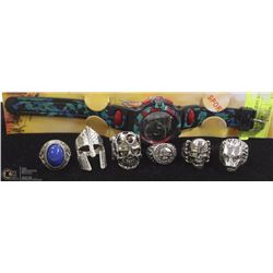 LOT OF 6 FASHION RINGS SOLD WITH DIGITAL WATCH