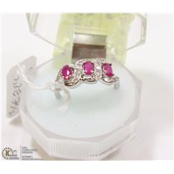 43-RED RUBY & CZ RING,925 STERLING SILVER