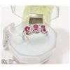 Image 1 : 43-RED RUBY & CZ RING,925 STERLING SILVER