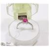 Image 1 : 42-RED RUBY & CZ RING,925 STERLING SILVER