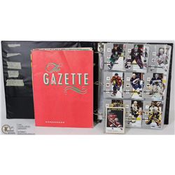 BINDER WITH VINTAGE MAGAZINES AND HOCKEY CARDS