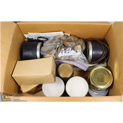 BOX OF PETRIFIED WOOD, TWO ROCK TUMBLERS,