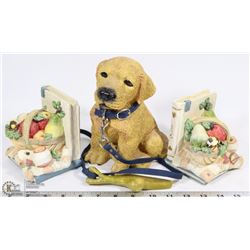 FRUIT BASKETS BOOKENDS W/DOG STATUE