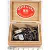 Image 1 : CIGAR BOX OF MISC. WATCH PARTS INC. BULOVA, TIMEX