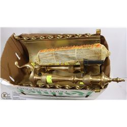 BOX OF FIRE PLACE ITEMS INCLUDING LOG HOLDER AND