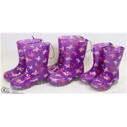 3 PAIRS OF KIDS RAIN BOOTS SIZES 6,9,7