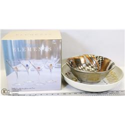 LOT OF NEW GLASSES, PASTA PLATTER AND BOWL