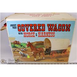 JOHNNY WEST COVERED WAGON WITH HORSE & HARNESS SET