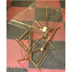 BRASS AND GLASS TABLE/ MAGAZINE STAND