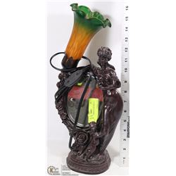 VINTAGE STAINED GLASS BRONZE LAMP