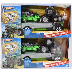 SET OF TWO NEW HOT WHEELS MONSTER JAM TRAVEL