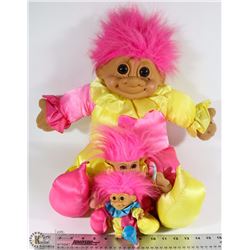 VINTAGE 2 FOOT TROLL DOLL AND BABY TROLL CLOWN