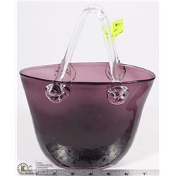 VINTAGE PURPLE GLASS PURSE VASE/ORNAMENT