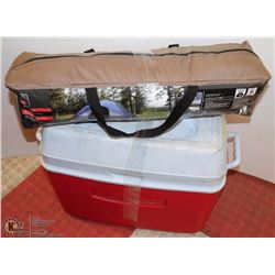 CAMPING LOT INCL RUBBERMAID COOLER & 3 PERSON DOME