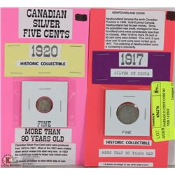 1917 CANADIAN 25 CENT COIN W/ 1920 SILVER 5 CENT