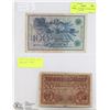 Image 1 : GERMAN 1908 WWII 100 MARK BANK NOTE W/ 1918 WWII