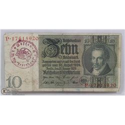 GERMAN NAZI 10 MARK STAMPED SS TETENKOPF