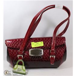 RED SNAKESKIN STYLE HANDBAG WITH FRONT CLOSE  BUCK