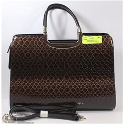 BROWN SNAKESKIN STYLE BRIEFCASE WITH LONG STRAPS