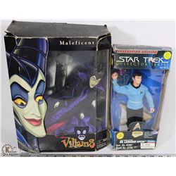 FLAT WITH STAR TREK AND MALEFICENT DOLLS IN BOX
