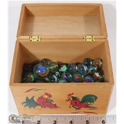 ROOSTER RECIPE BOX FULL OF MARBLES
