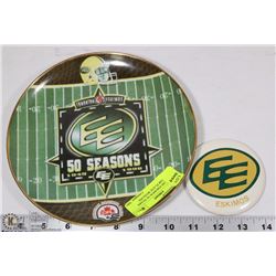 EDMONTON ESKIMOS 50 YEARS COLLECTOR PLATE WITH PIN