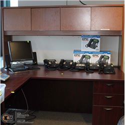 L SHAPED WOOD OFFICE DESK WITH HUTCH