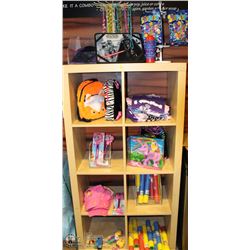 8 SHELF CUBE SHELVING WITH CONTENTS