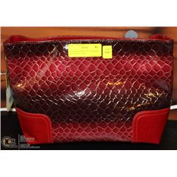 RED SNAKESKIN STYLE HANDBAG WITH SIDE CLASPS