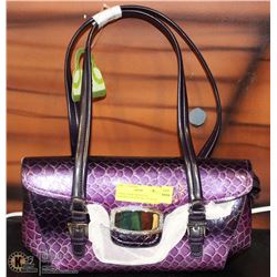 PURPLE SNAKESKIN STYLE HANDBAG WITH BUCKLE CLOSURE