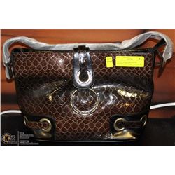 BROWN SNAKESKIN STYLE HANDBAG WITH CIRCLE CLOSURE