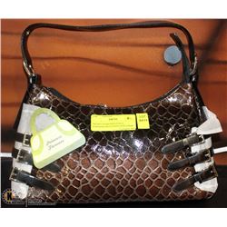 BROWN SNAKESKIN STYLE HANDBAG WITH SHOULDER STRAP