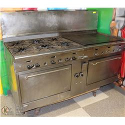 QUEST COMMERCIAL DOUBLE OVEN FLAT TOP & 4 BURNER