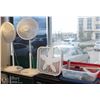 Image 1 : LOT OF 3 FANS, 2 STANDING & 1 FLOOR W/ BIN OF