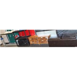 LOT OF 3 SHELVING UNITS AND LEATHERETTE STORAGE
