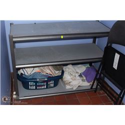 3 TIER SHELF WITH TOWELS AND FOLDING CHAIR