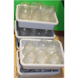 5 BUS BINS WITH PLASTIC PITCHERS
