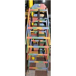 LOT OF 5 MULTI COLOR WOODEN HIGH CHAIRS