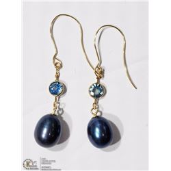 #8: 14KT Y.GOLD PEARL &SAPPHIRE DANGLING EARRINGS
