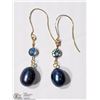 Image 1 : #8: 14KT Y.GOLD PEARL &SAPPHIRE DANGLING EARRINGS