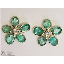 #16: 14KT YELLOW GOLD SAPPHIRE & EMERALD EARRINGS