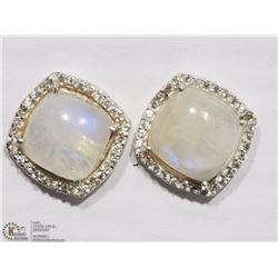 #19: STERLING SILVER MOONSTONE & CZ STUD EARRINGS