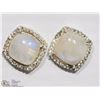 Image 1 : #19: STERLING SILVER MOONSTONE & CZ STUD EARRINGS